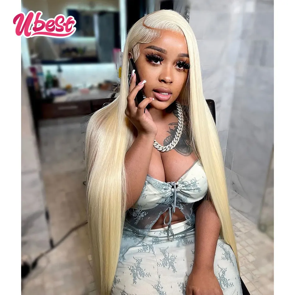 

613 Honey Blond Colored 13X6 Straight Transparent Lace Front Wigs 32Inches 100％ Human Hair 180％ Density Brazilian Hair Remy Hair
