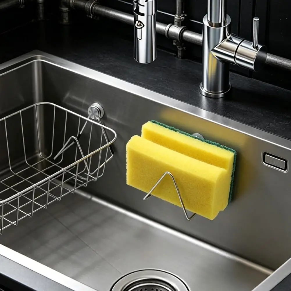 Magnetic Sponge Holder for Kitchen Sink Stainless Steel Drain Rack Detachable Cleaning Cloth Shelf Dish Drainer
