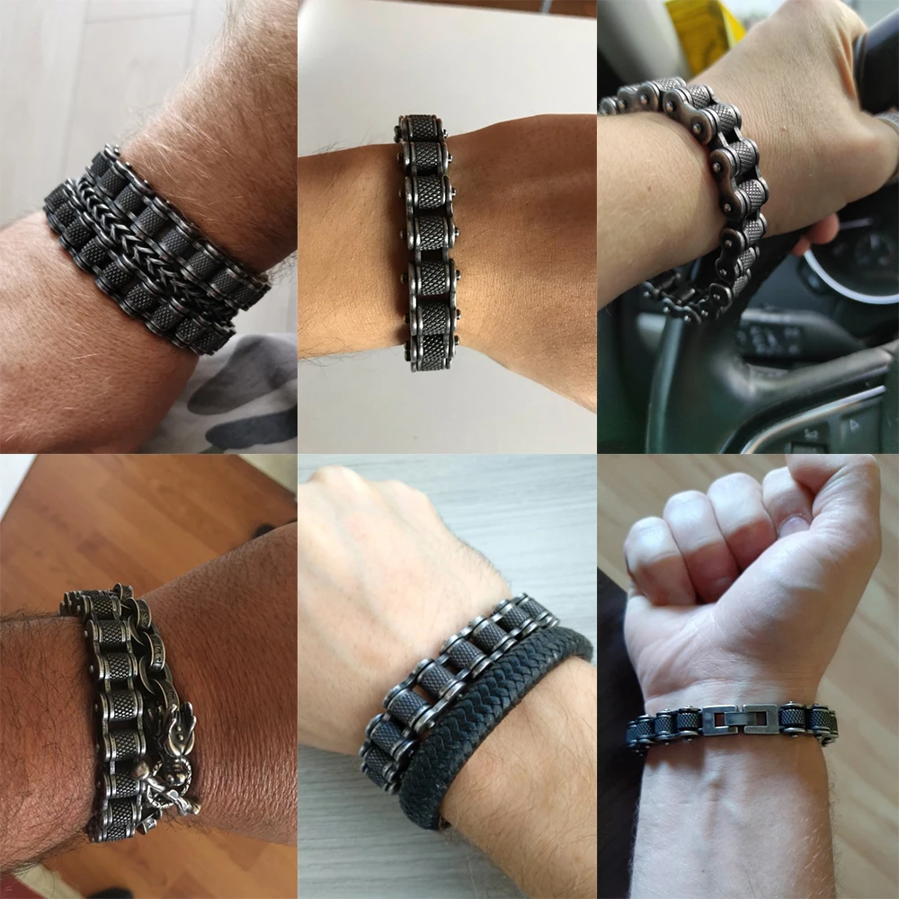 11 /13mm Huge Heavy Punk Brushed Biker Bracelet Hiphop Men Black Motorcycle Bike Chain Bracelet Stainless Steel Bangle Jewelry