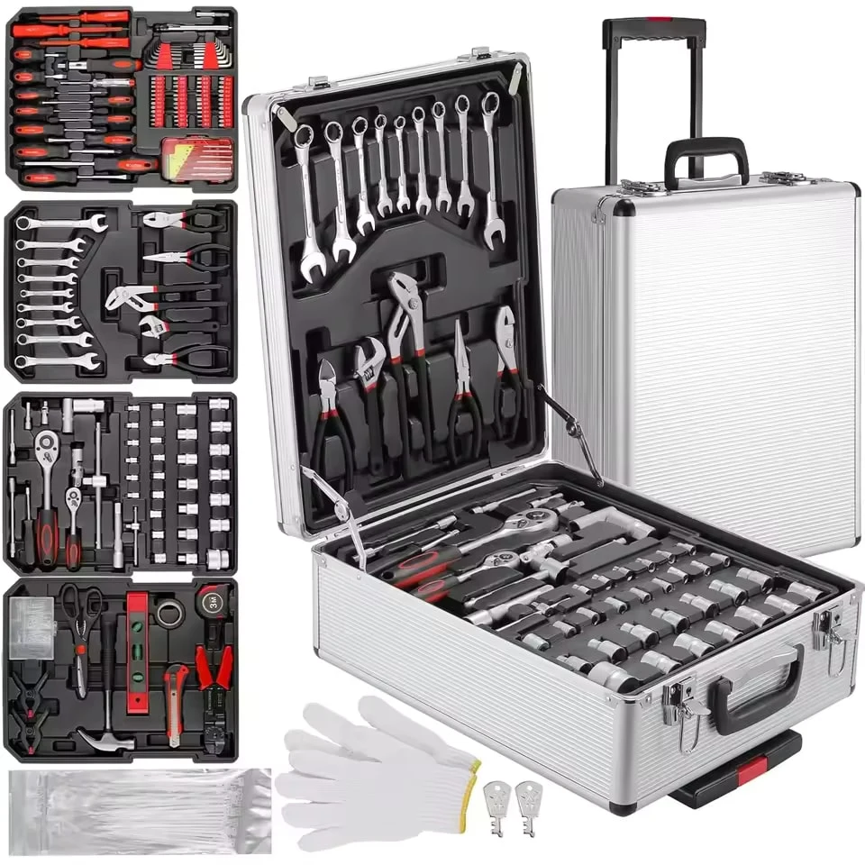 Ensemble d'outils mécaniques de 799 pièces, kit d'outils manuels pour réparation domestique, jeu de clés à douilles avec valise à roulettes, outils manuels en acier allié pour la réparation domestique, le bricolage, l'entretien mécanique automobile, adapté pour offrir à la famille et aux amis, c'est un choix parfait pour les cadeaux quotidiens.