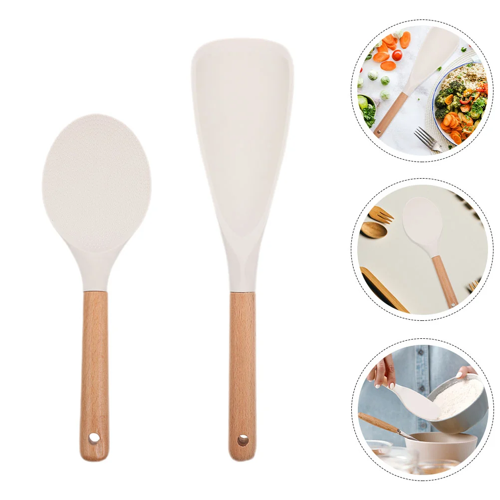 

2Pcs Rice Spoon Silicone WearResistant Kitchen Scooper Spatula Home Hotel Restaurant Reusable Safe