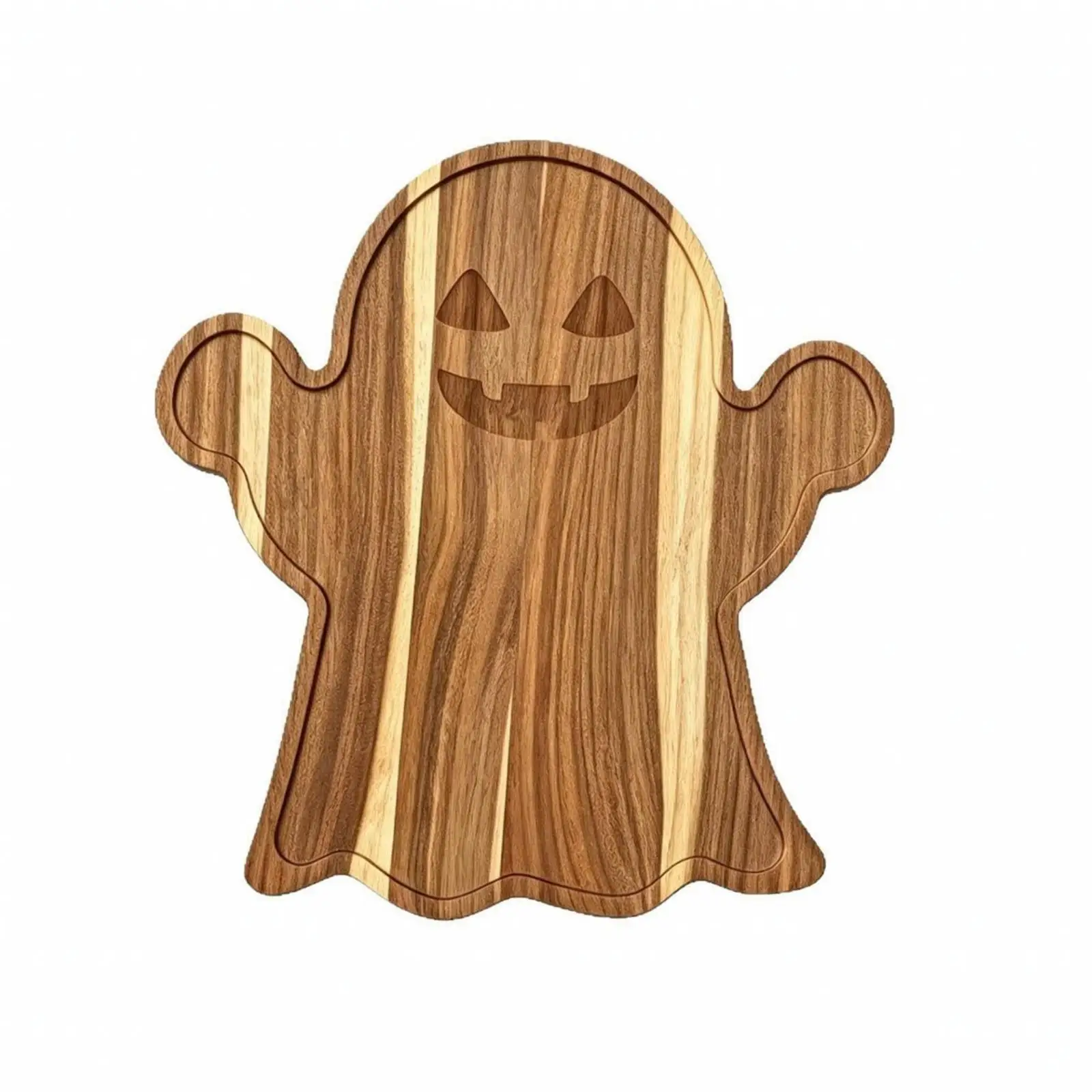 Wooden Tray with Jack-O'-Lantern Face Smooth Polished Edges, Shallow Raised Rim, specter Tray, for Tabletop Display