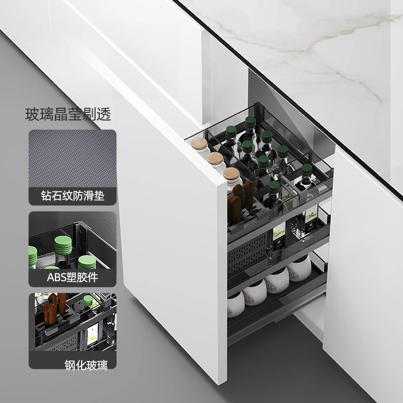 basket drawer type built-in seasoning rack narrow cabinet vertical storage pull basket small size