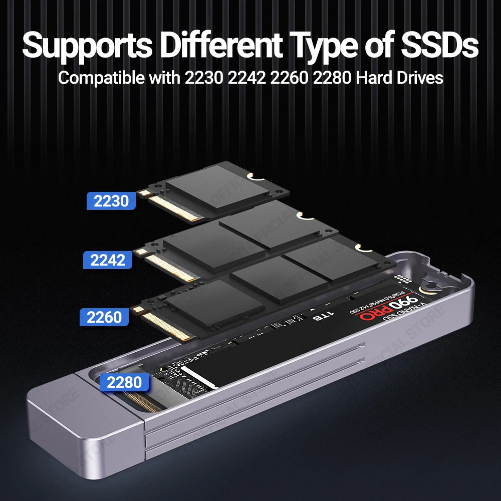 JEYI Direct-attach M.2 NVMe Enclosure, USB-A Plug USB 3.2 10Gbps In-line Aluminum 2242 2280 SSD Case With Magnet Protective Case