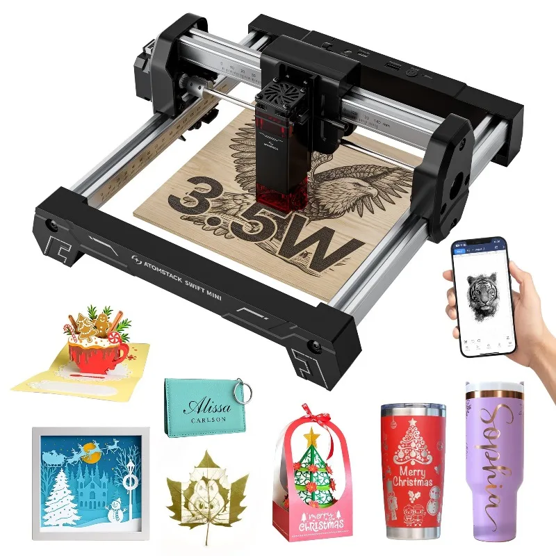 

Swift Mini 3.5W Diode Laser Engraver Cutter Pre-Assembled Desktop Air-Cooled 0.04mm Precision Wood/Leather/Acrylic