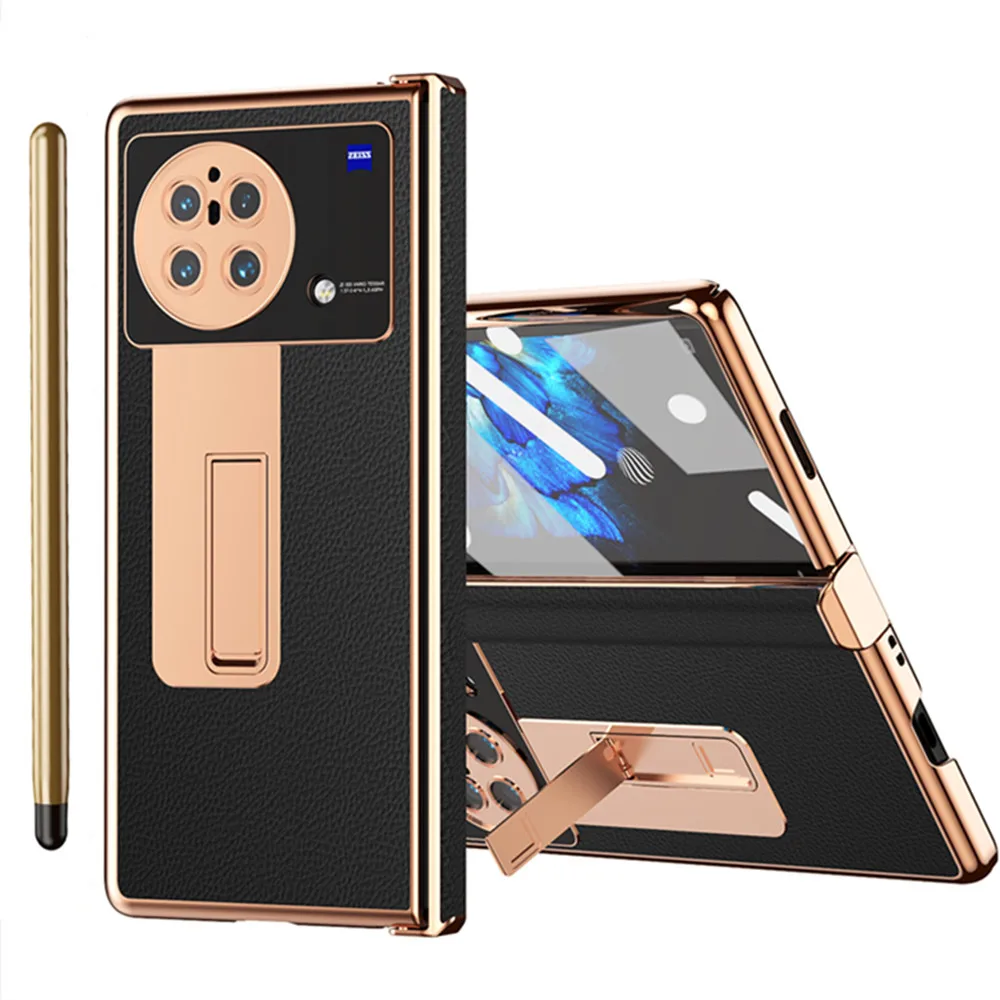 

Hinge Pen Case For VIVO X Fold Leather Cover with Tempered Glass Flim For X Fold 5G Pencil Slot Case VIVO X Fold 360 Protection