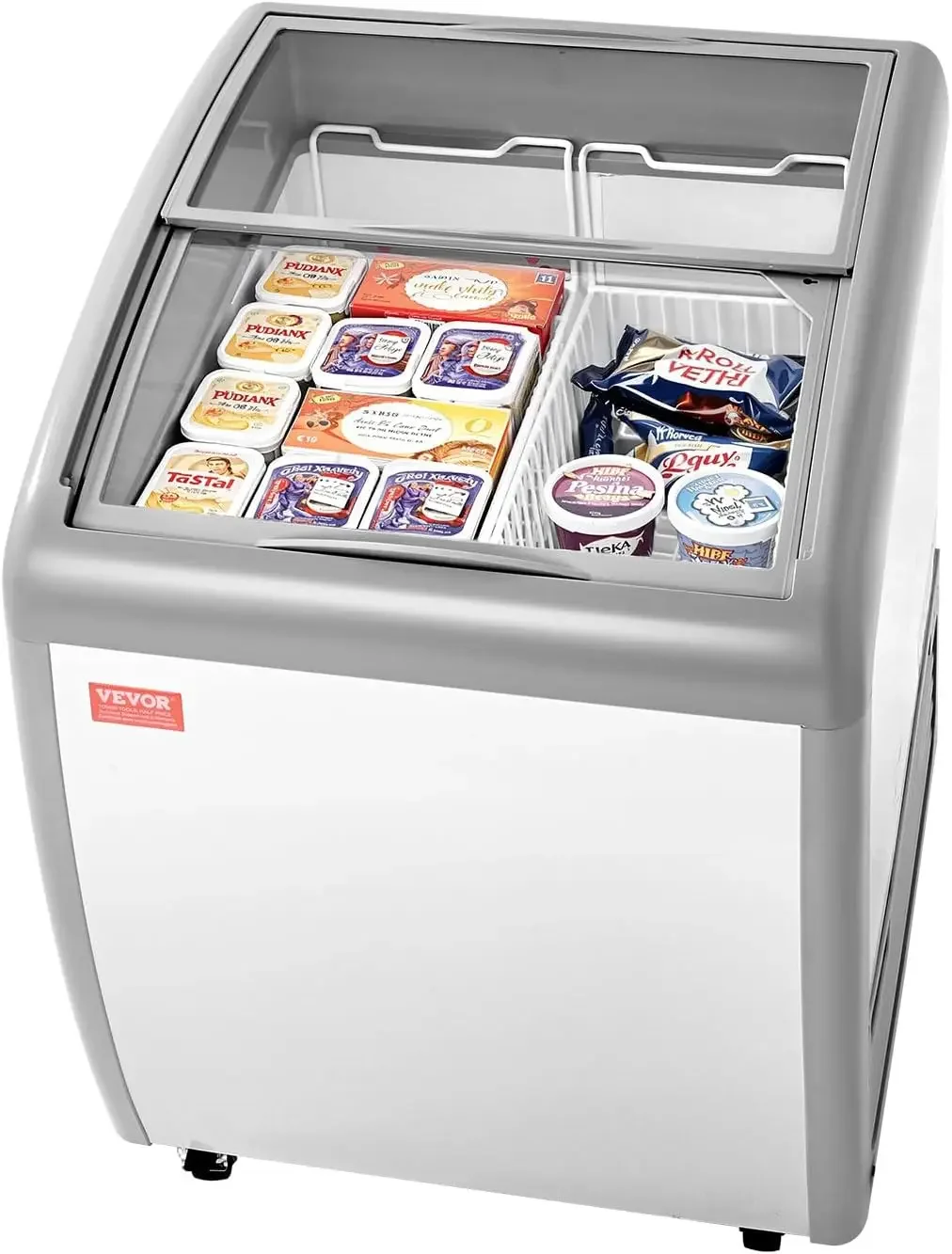 Commercial Ice Cream Display Case, 5.4 Cu.ft Chest Freezer, -19 to 3℉ Temp Adjustable Mobile Top Deep Freezer with 2 Wire Basket