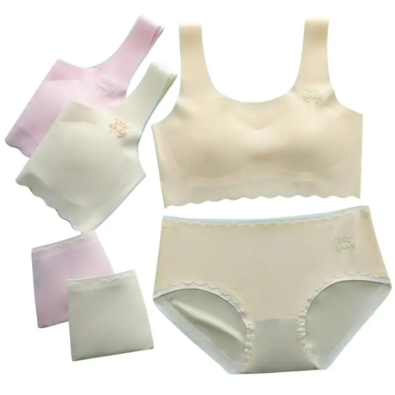 여아 브래지어 및 팬티 세트, 주니어 학생 개발 단계, 아동용 심리스 브래지어 및 브리프, 십대 언더 셔츠, 2 개