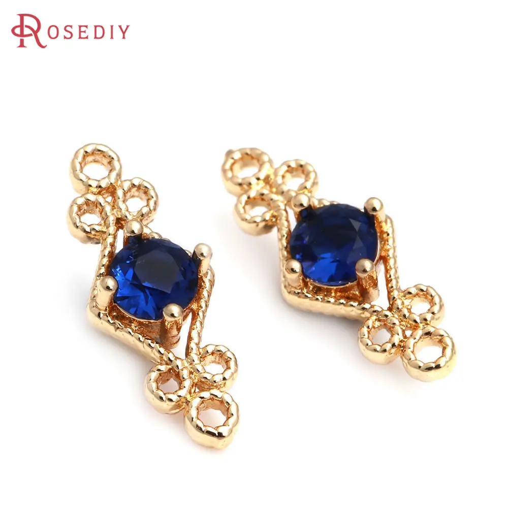 20PCS 6x16MM High Quality 18K Gold Color Brass and Zircon 2 Holes Rhombus Connect Charms Pendants DIY Jewelry Making Findings