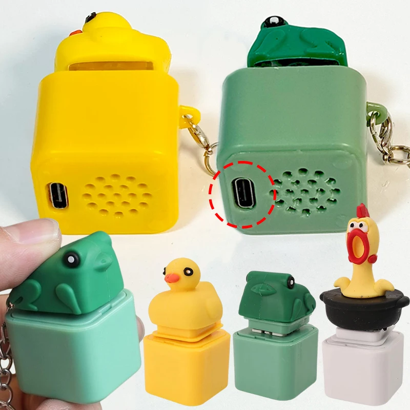 New Rechargeable Funny Frog/Duck/Chicken Keychain Abstract Keyboard Clicker Animals Sound Keyring LED Light Stress Relief Toy