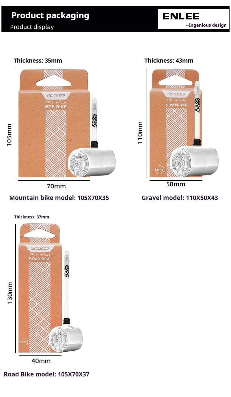 ENLEE Fahrradschlauch Rennrad Mountainbike TPU Schlauch Fahrrad Leichter Schlauch 700C 45/65/85 Französischer Mund – Detail 9