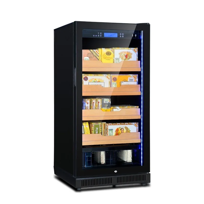 Glass Door Best Cheap Commercial Home Display Case Touch Panel Humidity Control Tall Cigar Humidor With 4 Beech Shelves