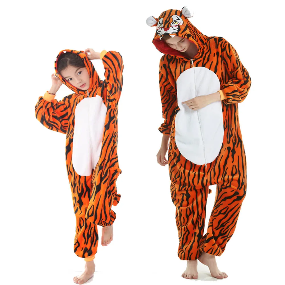 Animal Cosplay Overalls Kigurumi Tiger Costume Halloween Carnival Stage Performance Role Play for Adults Kids Clothes Party Set