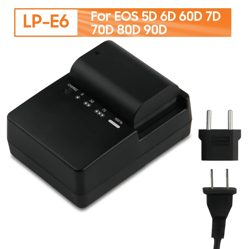 Replacement Battery LP-E6+Charger For EOS 5D3 5D4 7D Mark II 6D 60D 7D2 70D 80D 90D Camera Battery