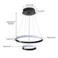 2 Ring Black Pendant Light, Round Double Chandelier Ceiling Shape Modern Pendant Dining Light 6000k Adjustable for Living Room