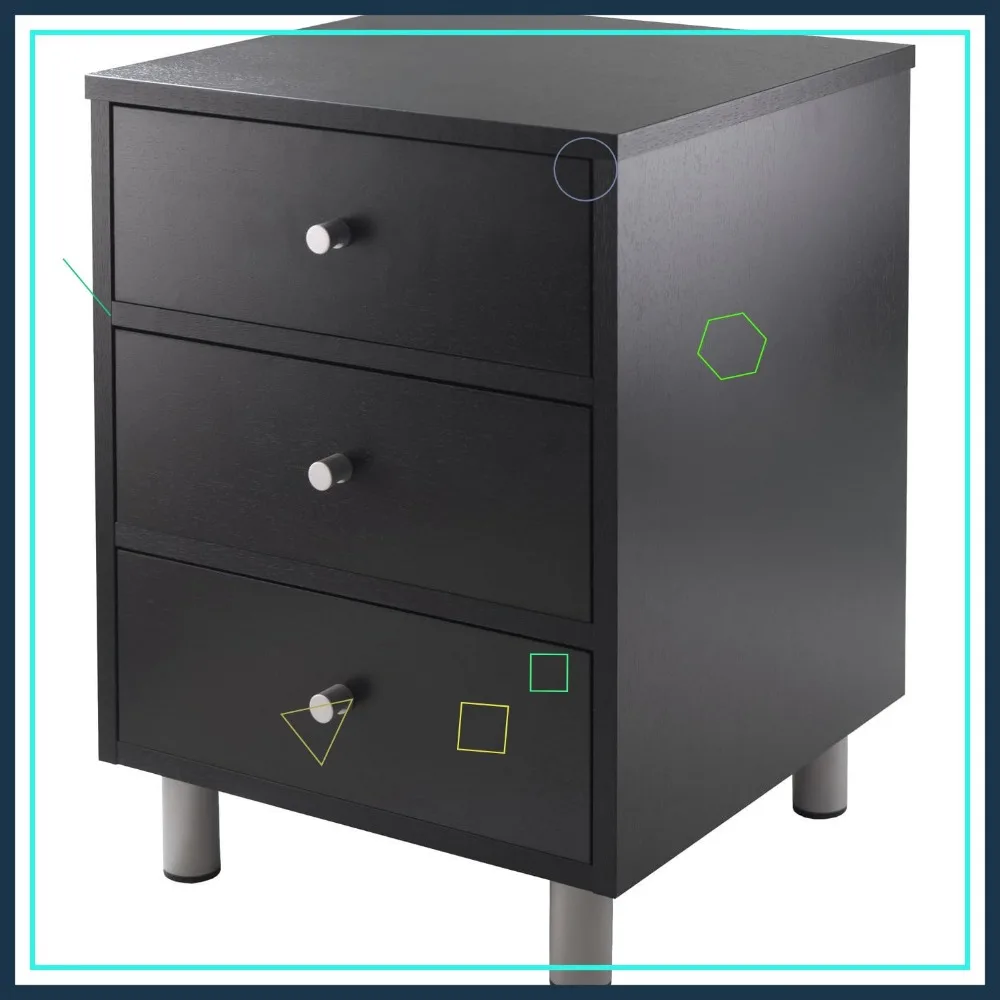 

Modern Black Accent Table with 3 Drawers, 15.75"W x 16.61"D x 22"H, Engineered Wood, Easy Assembly