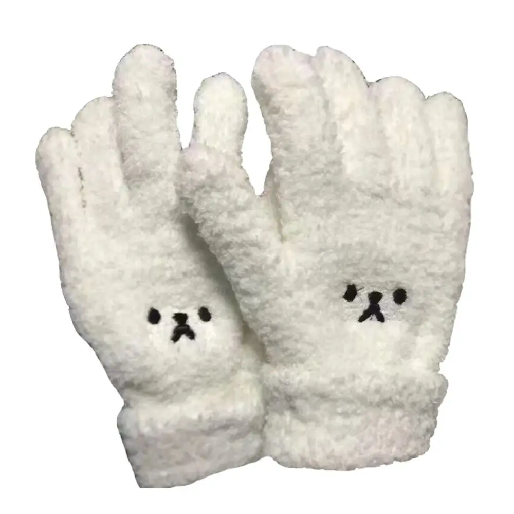 Coral Fleece Embroidery Gloves Soft Material Antifreeze Sports Gloves Solid Color Simple Design Cashmere Gloves Winter Warmth