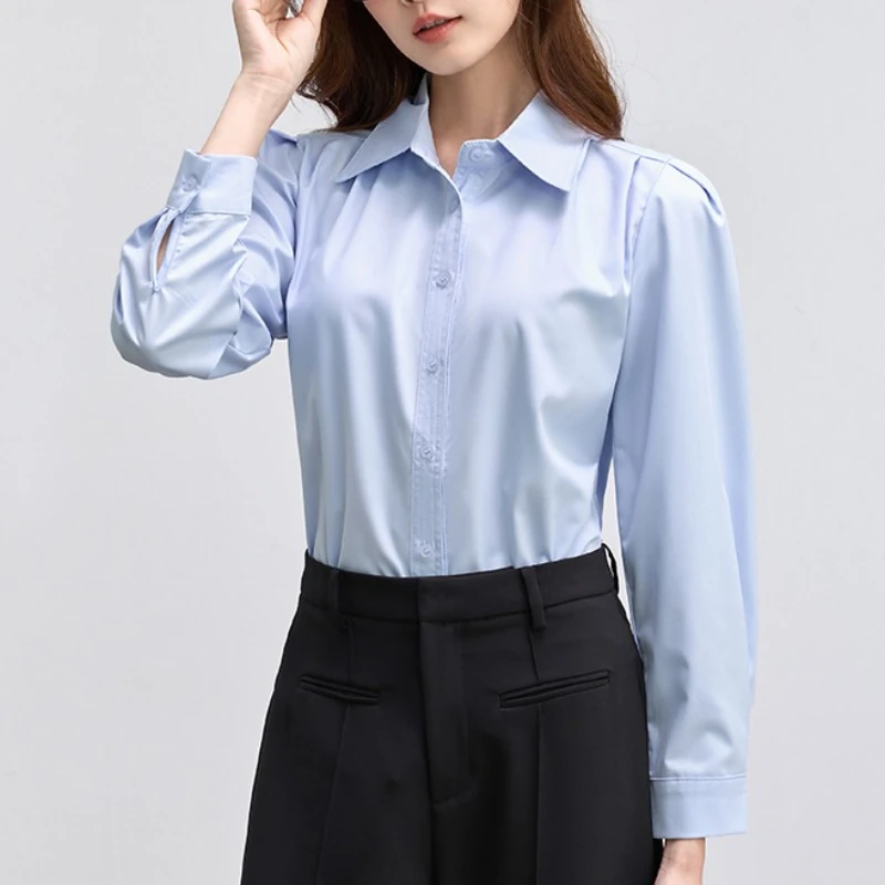 2025 weibliche Business Shirts Koreanische Chic Büro Elegante Frauen Shirts Langarm Bluse Feste Taste Frauen Casual Trend Tops