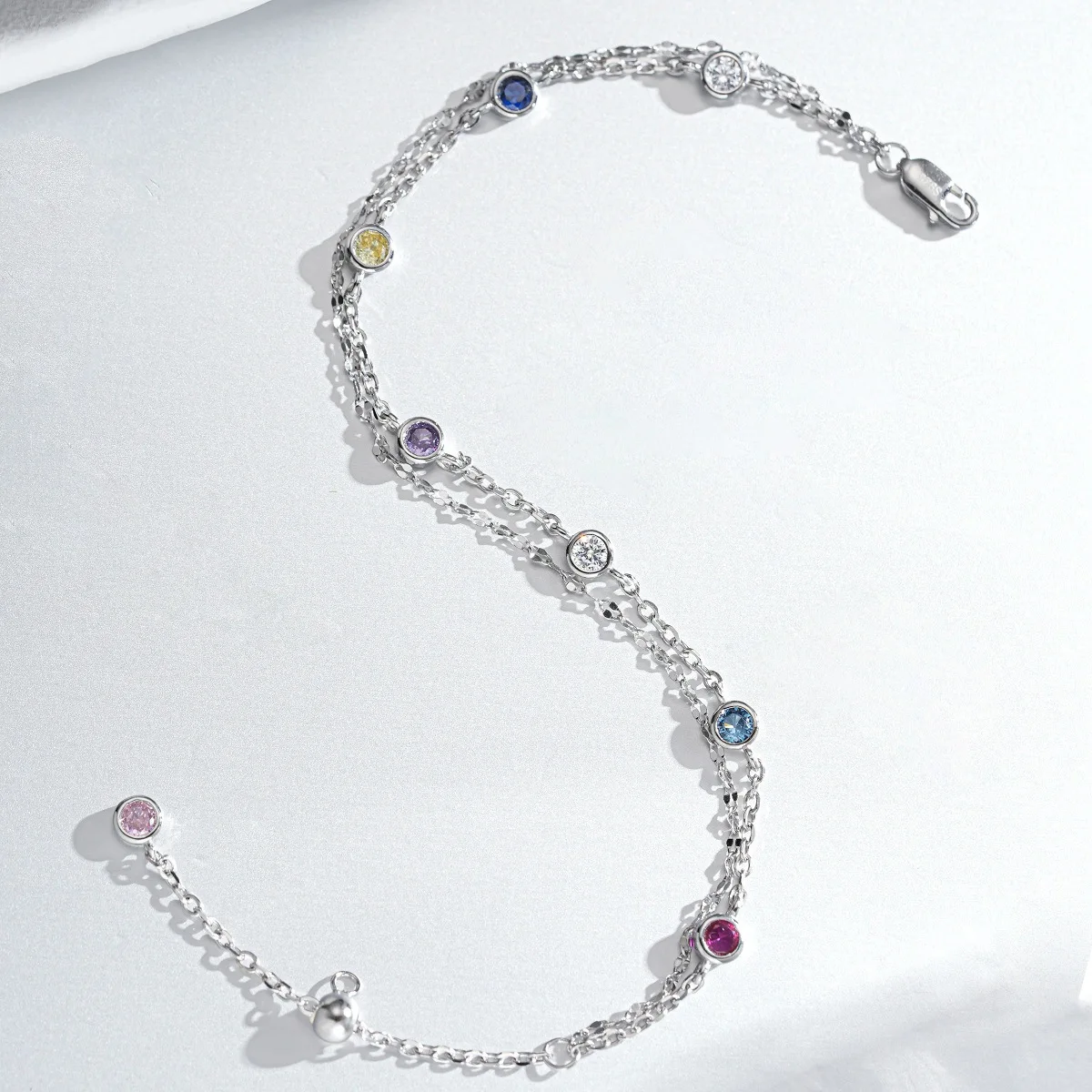 PT950 platinum bubble bracelet for women, double chain, double-layer links, rainbow-colored fruit-shaped  links