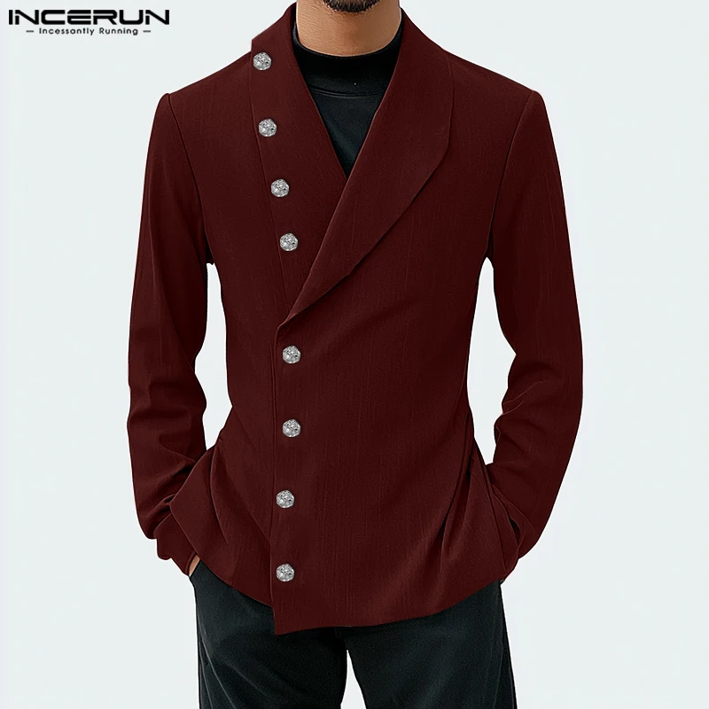 Fashion Well Fitting Tops INCERUN New Men's Button Design Suit Coat Casual Streetwear Solid All-match Long Sleeved Blazers S-5XL