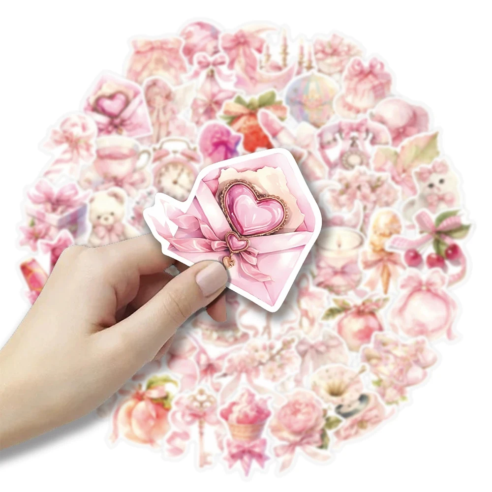 

10/30/50pcs Kawaii Pink Girl Aesthetic Stickers Ins Style Cartoon Bow Decals DIY Suitcase Notebook Phone Cute Decoration Sticker