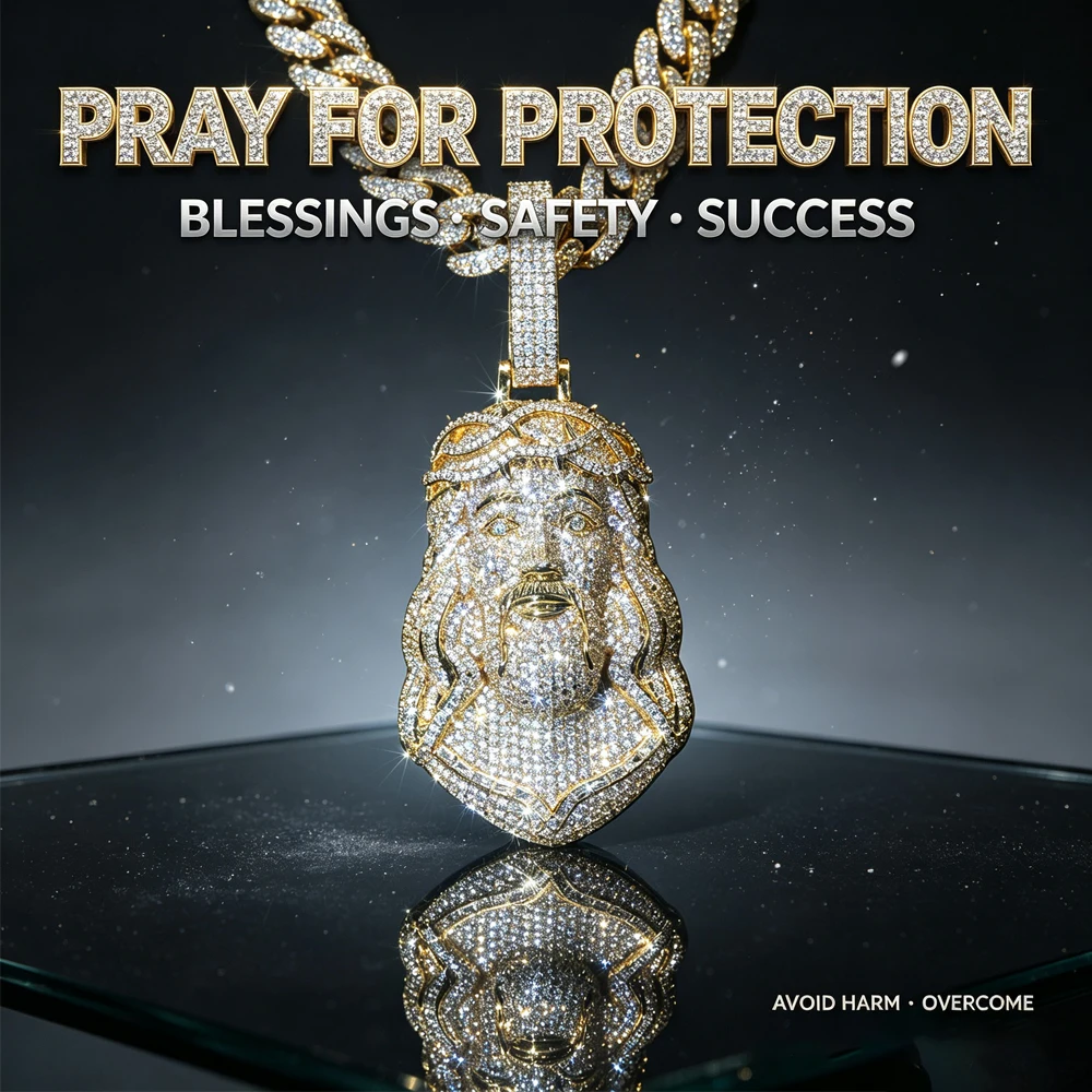 Oversized Crown Thorns Jesus Head Charm Covered AAA Shiny CZ Stones Bling Religious Statement Pendant For Male Men Rappers Street Club Accessory Gift 18K Gold Plated Fully Iced Large Jesus Face Pendant Full Micro Pave Cubic Zirconia Hip Hop Men Jewelry