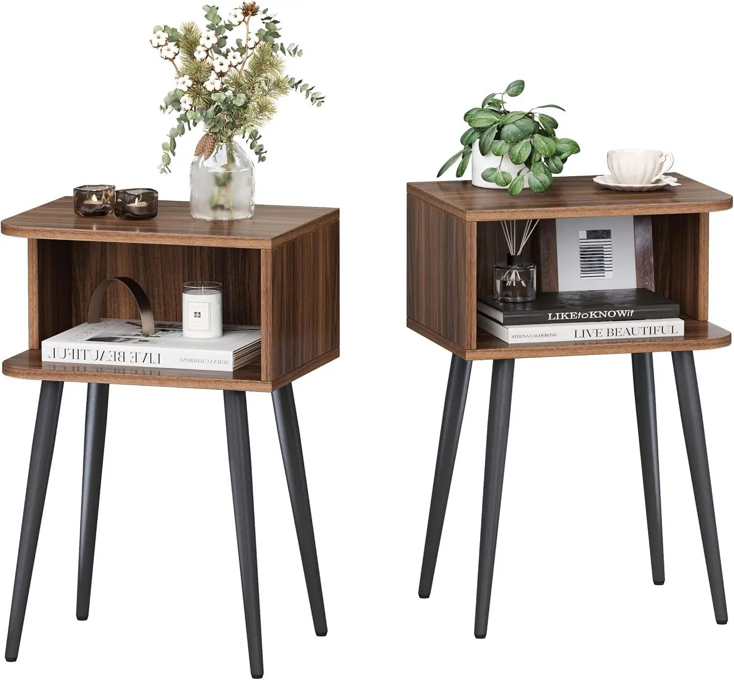 

Современный комплект из 2 прикроватных тумбочек, маленькие прикроватные столики с открытыми полками для спальни и гостиной, цвет орехово-коричневый