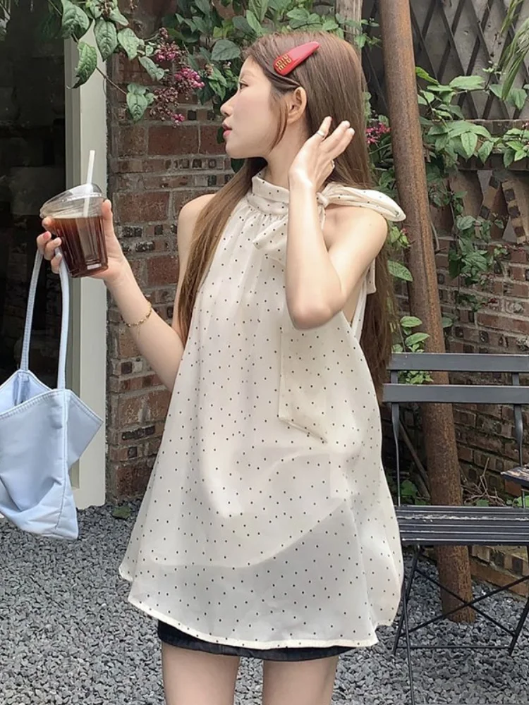 Ele Knot Ne – gilet à bretelles suspendues pour femmes, haut ample à pois, coupe régulière, vêtements intérieurs