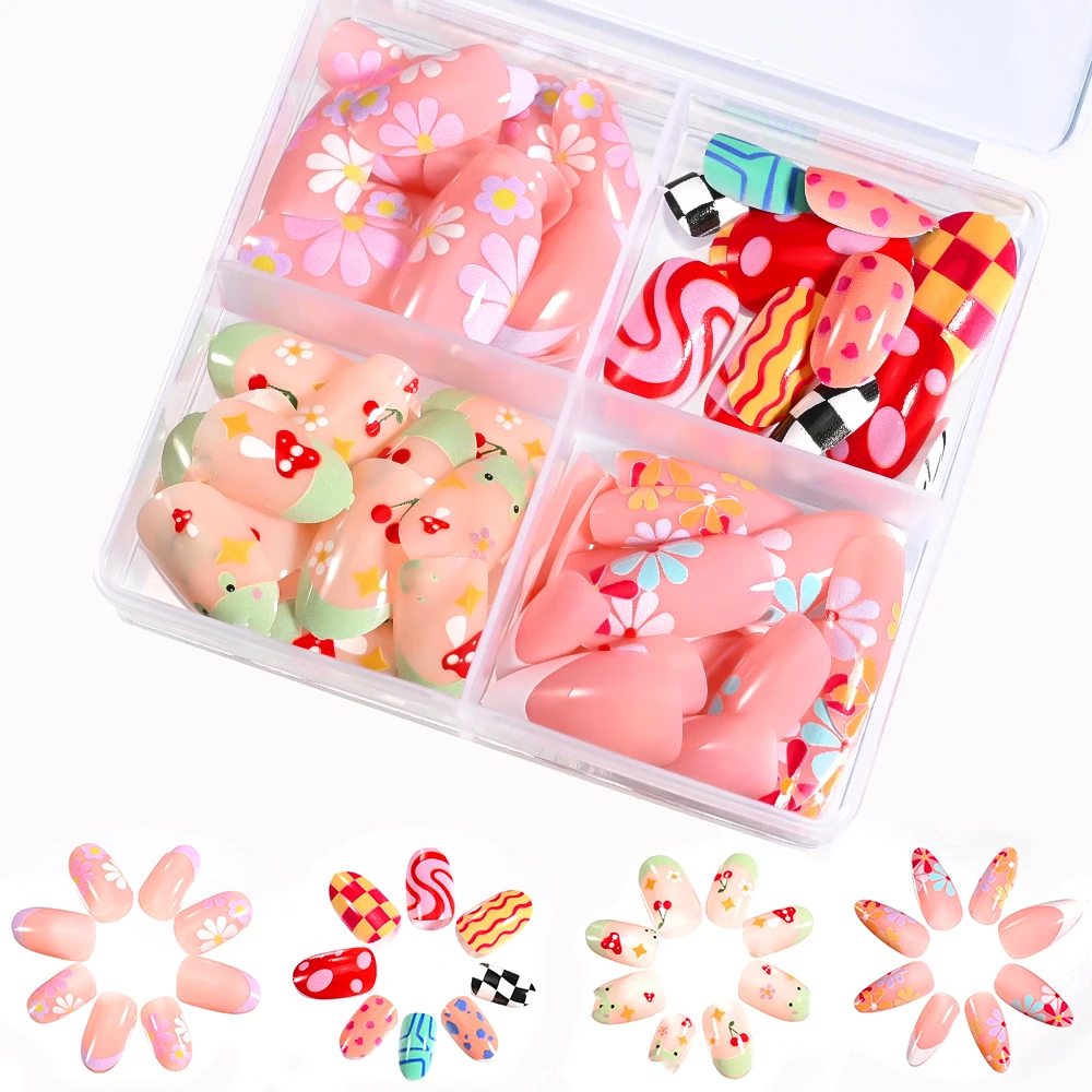 96 pièces (24 pièces * 4design) presse sur les ongles Halloween ongles conseils sang rouge/squelette faux ongles couverture complète amande artificielle ongles conseils & ^ 7