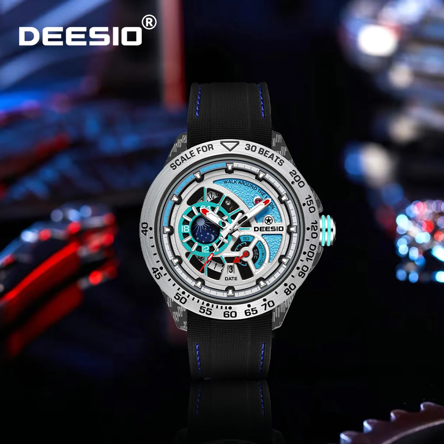 

Deesio Automatic Watch for Men Carbon Fiber Case Analogue Waterproof Luminous Date Sports Stainless Steel Back Luxury Mens Gift