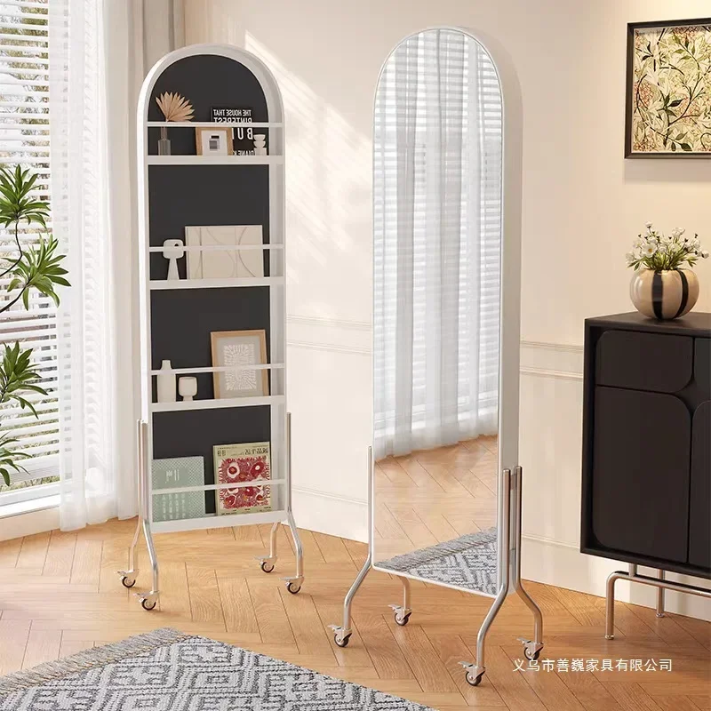 Household floor-to-ceiling, full-length, full-body fitting mirror, storage rack, movable, dual-purpose rotation