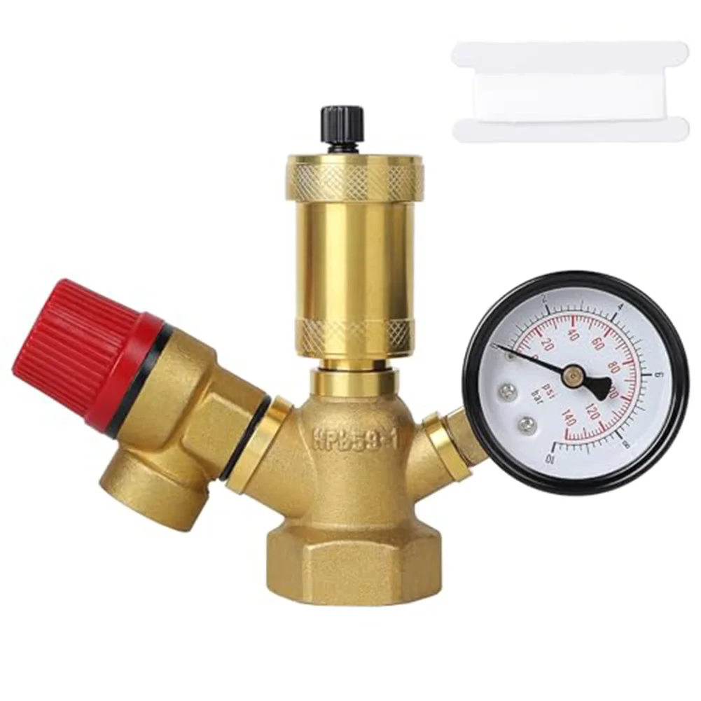 

1pc Brass Boiler Safety Group Pressure Relief Valve Set Complete Pressure Relief Valve Air Vent For Heating Circuits Protection