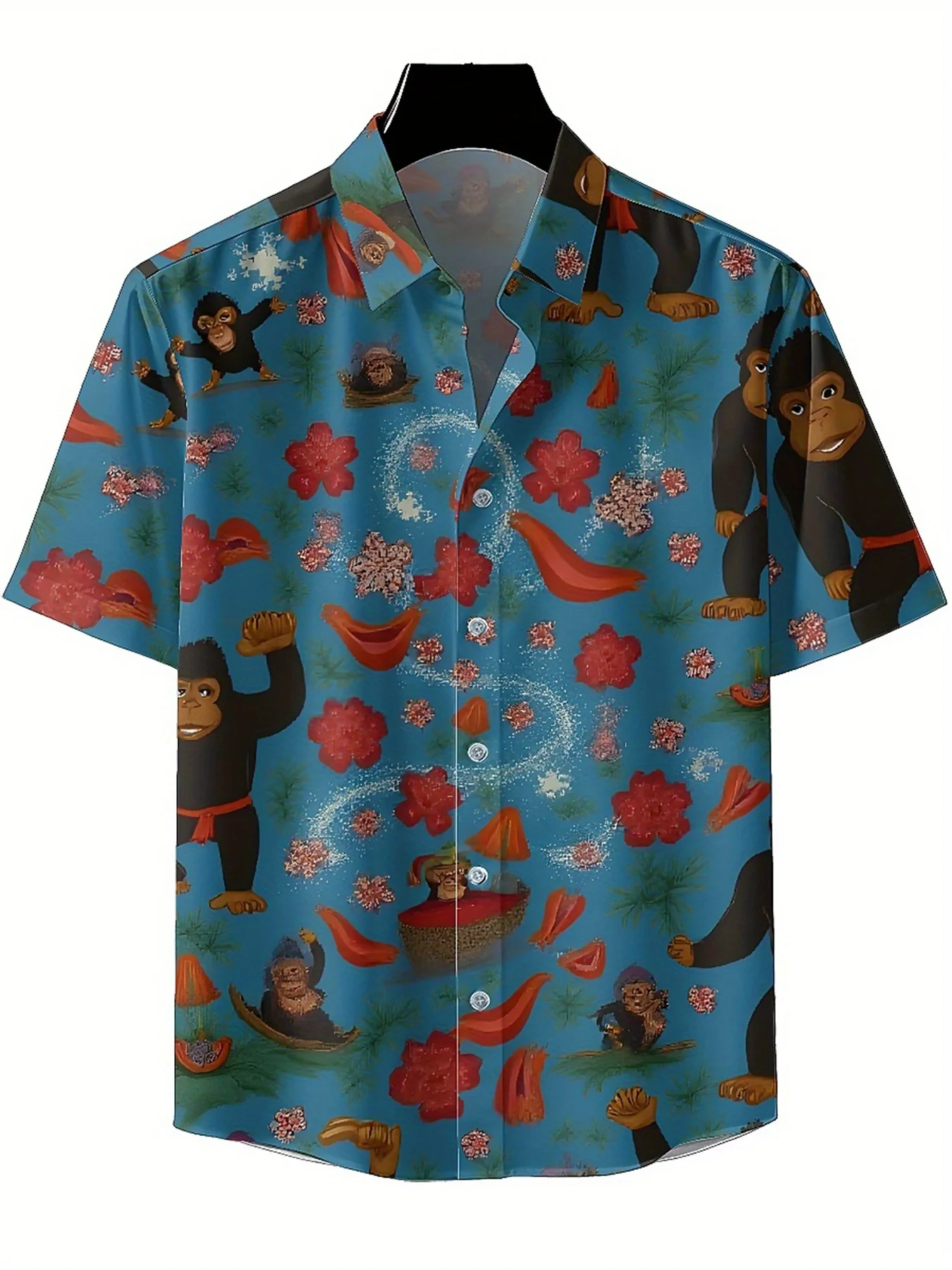 Men's Plus Size Hawaiian Shirts Monkey Flower Pattern,Premium Comfort Youth Clothes,Y2K Tops