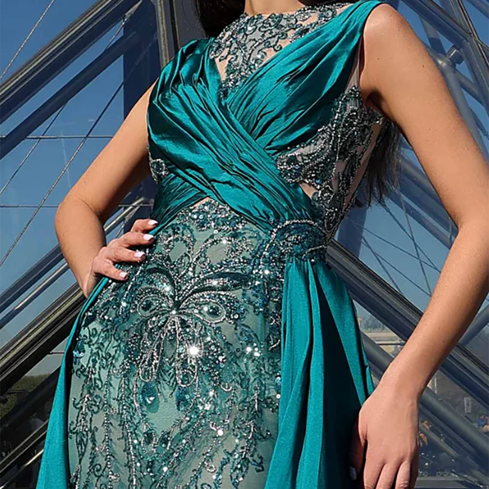 Robes de soirée formelles détachables en dentelle froncée, avec des appliques exquises, sans manches, robes de bal d'anniversaire personnalisées