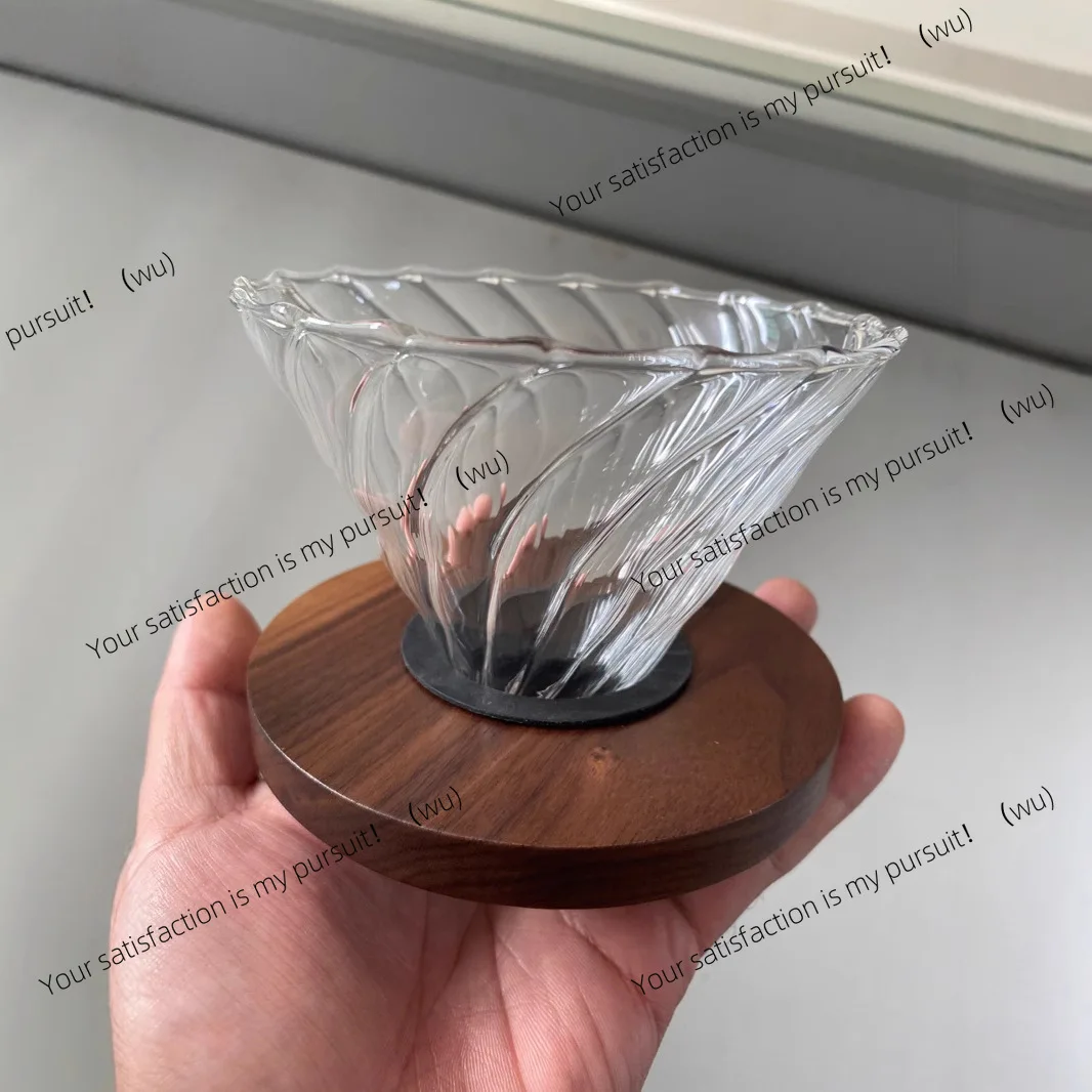 V60 Coffee Filter Glass Spiral Coffee Funnel 4 Servings Black Walnut Tray Stable Silicone Coffee Filtration