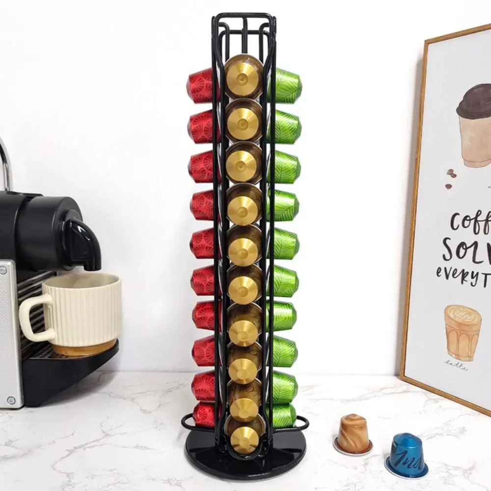 

Large Capacity Coffee Pod Holder 360 Degree Rotatable Save Space Coffee Capsule Rack Metal 40pcs Coffee Capsule for Nespresso