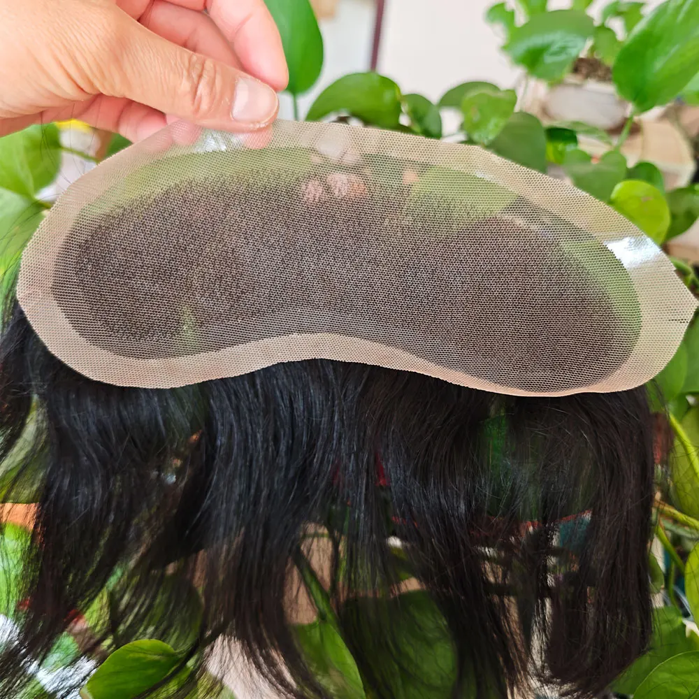 スイス製フルレースメンズvスタイルフロントヘアライン4x18cm-100-人毛レミーヘアかつら、ブリーチノット付きナチュラルカラーヘアピース