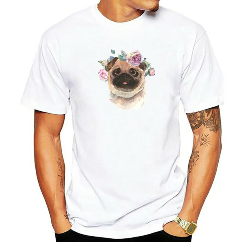 Fashion Flower Pug Dog Print T-shirts Women Summer 2020 Graphic Tee Casual Harajuku Clothes Round Neck Tops for Women Ladies