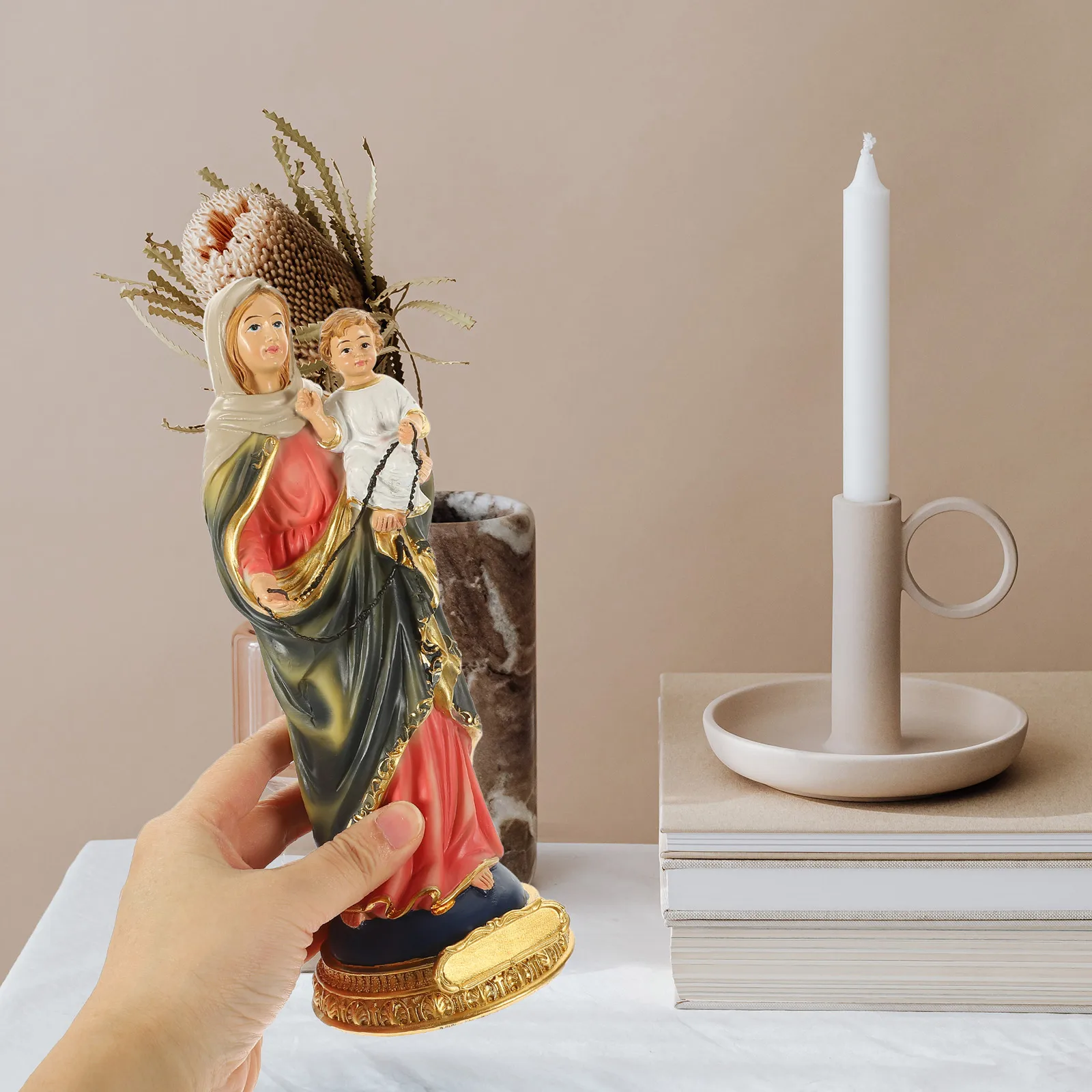 

Virgin Mary Resin Desktop Statue Fine Workmanship Smooth Surface Religious Decoration Virgin Mary Statue
