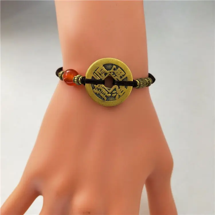 Pulsera de cobre de cinco emperadores para hacer la fortuna, cuerda colorida, nudo de diamante