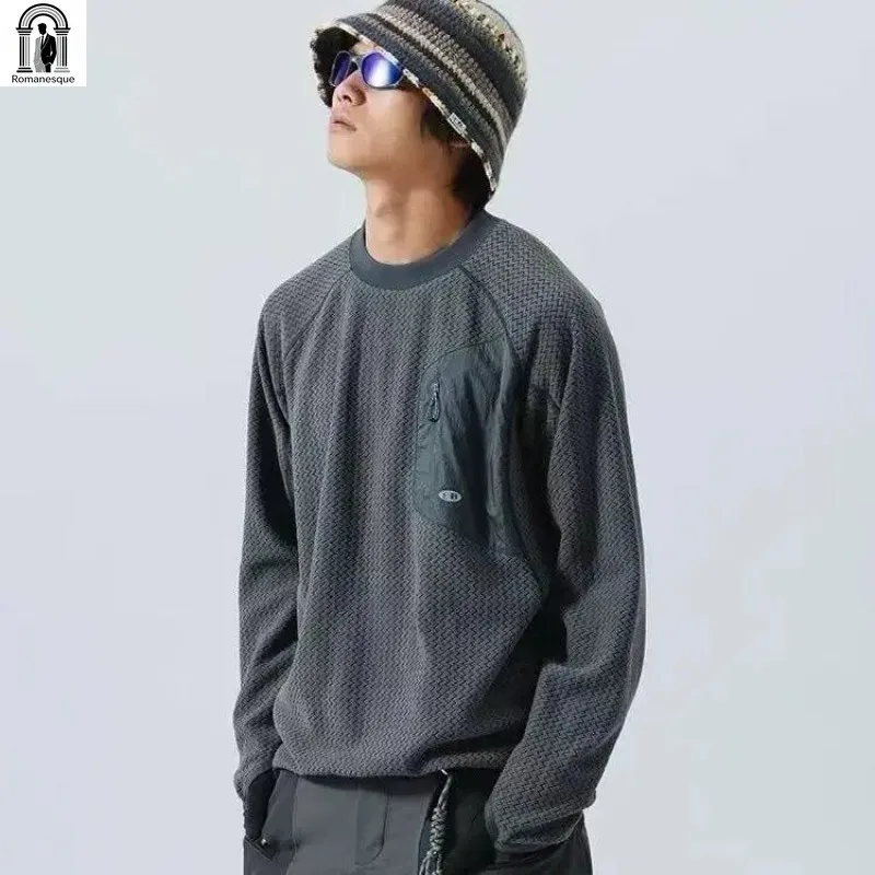 Mountain outdoor wavy pattern lightweight functional fleece shirt loose and stylish couple sports and leisure pullover sweater
