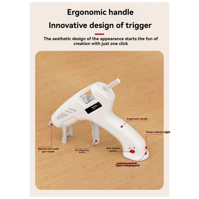 ماكينة سيليكون ساخنة قابلة لإعادة الشحن A02F-Mini، 7 مم لاسلكية محمولة 3.7 فولت، استخدام 60 دقيقة، شحن من النوع C، أدوات DIY للأطفال
