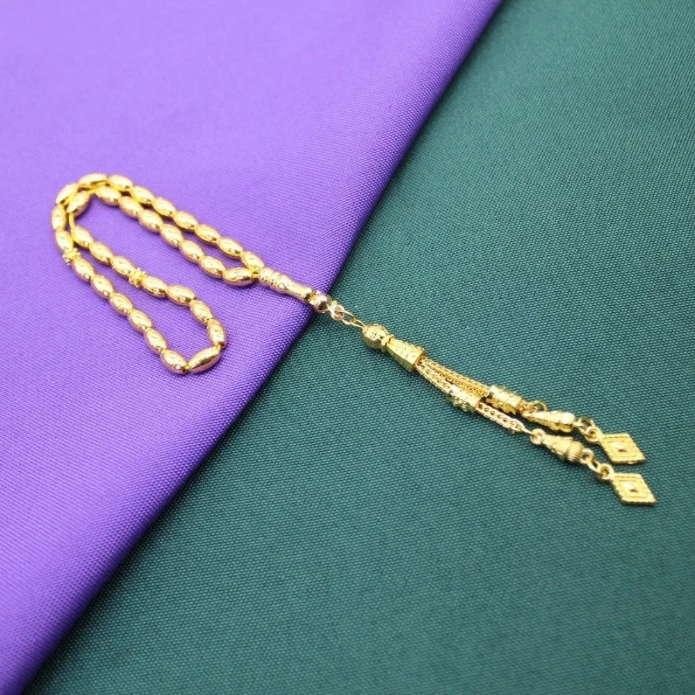 Vintage 23cm Length Prayer Beads Alloy Silver/Gold Muslim Tasbih Rice Grain Shape Worship Beads Middle East Use