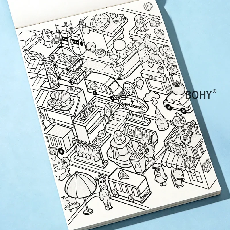 1 Fun Graffiti Drawing Picture Book, Include 24 Pages of Themed Sketches Such As Alien Monsters/lively Kitchens/colorful Markets