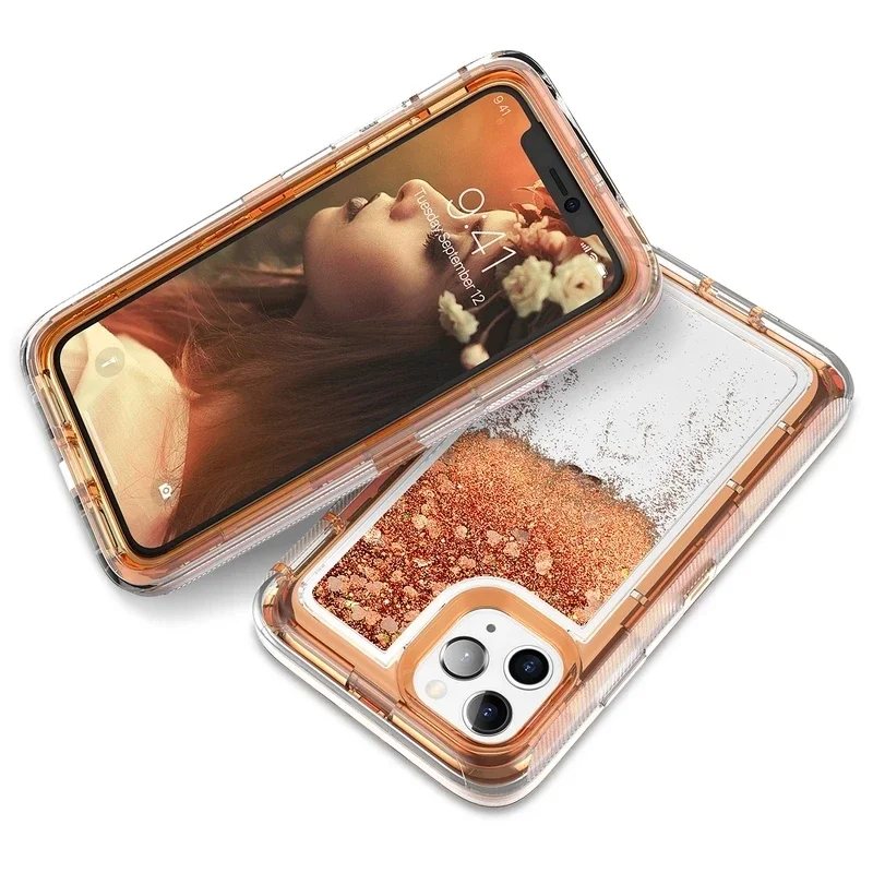

For iPhone 15 11 14 Pro Max X XS Max XR 12 13 Mini SE2022 16 Plus 3D Glitter Dynamic Quicksand Shockproof Phone Case Cover