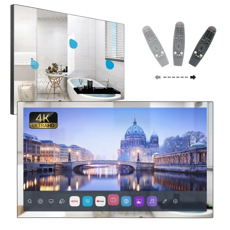 Top 32 Inches 4K Smart Mirror Bathroom LED TV Waterproof webOS Television Android WiFi Television DVB ATSC Voice Control Alexa