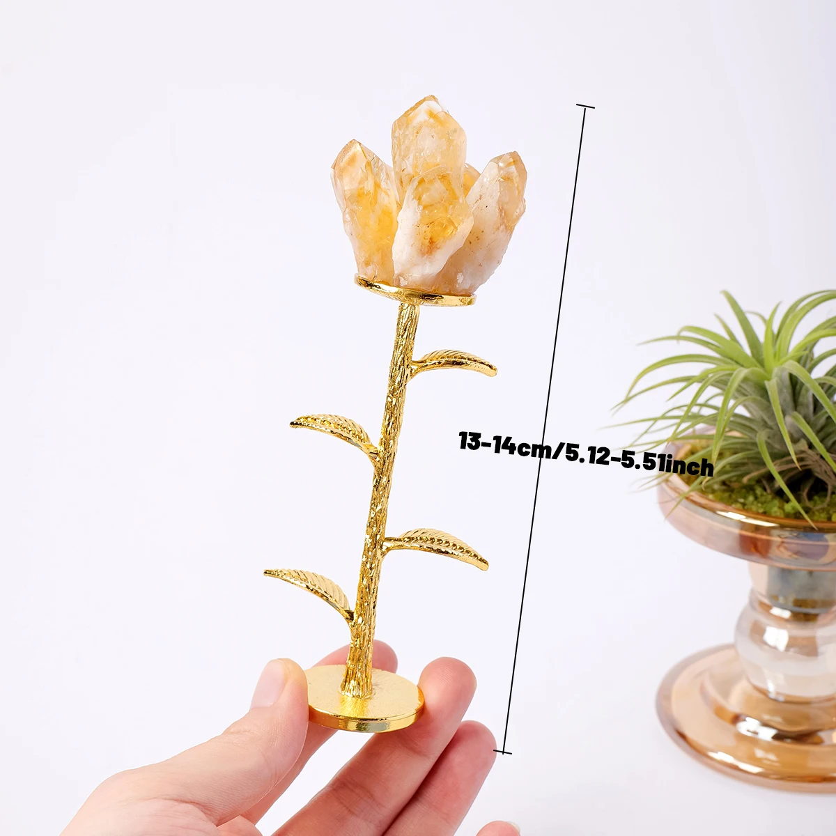 1PC Natural Citrine Gemstone Cluster with Gold Metal Base Healing Crystal Desktop Decoration DIY Flower Design for Home