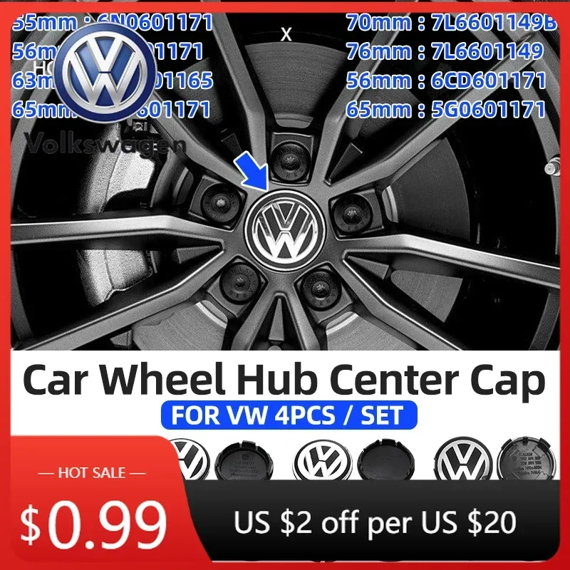 

For VOLKSWAGEN VW 4Pcs 56/65/66mm Car Wheel Center Hub Caps Cover Replacement Accessories For Volkswagen VW R GTI Golf 5 7 Caddy