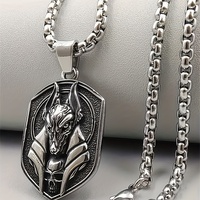 Retro Pop Egyptian Anubis Necklace Jewelry Personality Men Wolf Head Holiday Gift Hip Hop Pendant