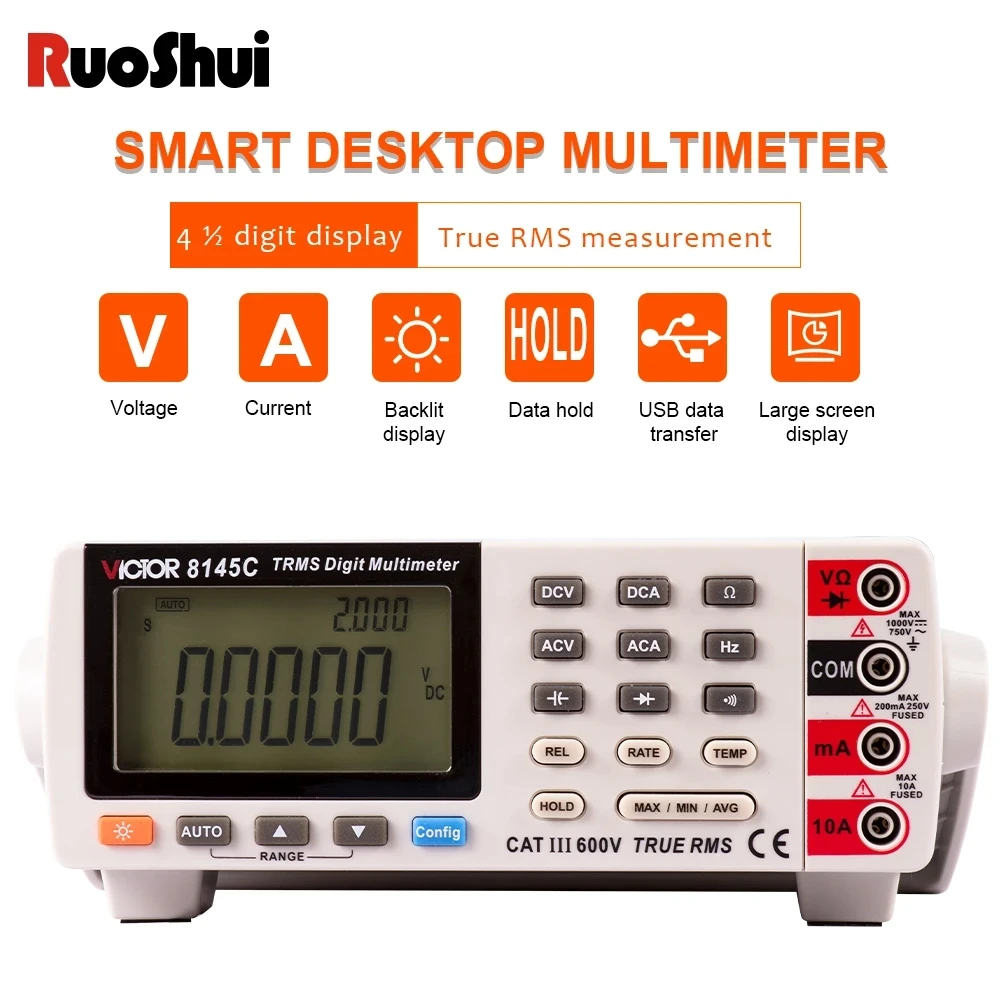 RuoShui 8145C Digital Multimeter 22000 Counts Bench Top True RMS 1000V 10A Desktop Multimetro Tester Volt Amp Ohm Capacitance Hz